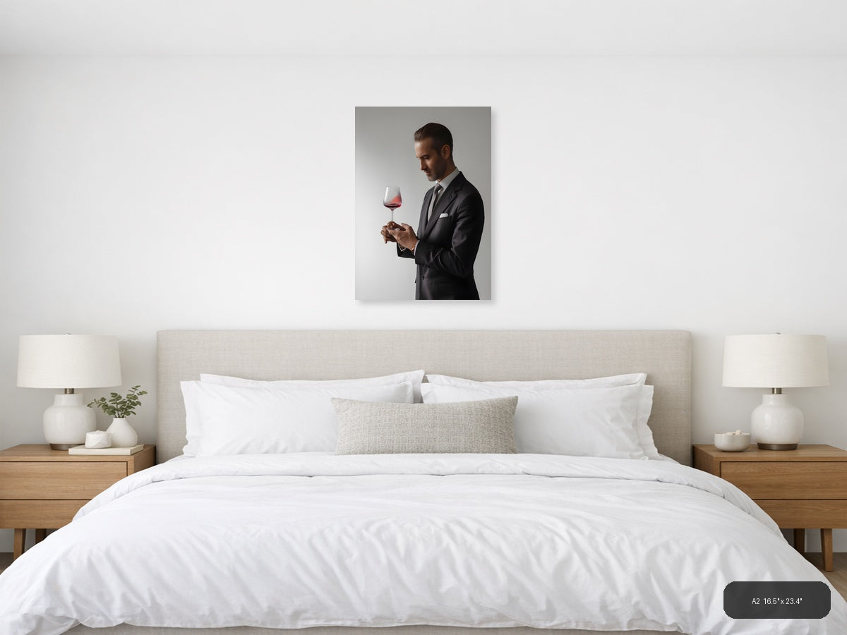 Minimalist Man with Wine Glass Portrait Wall Art — A2 / Bedroom