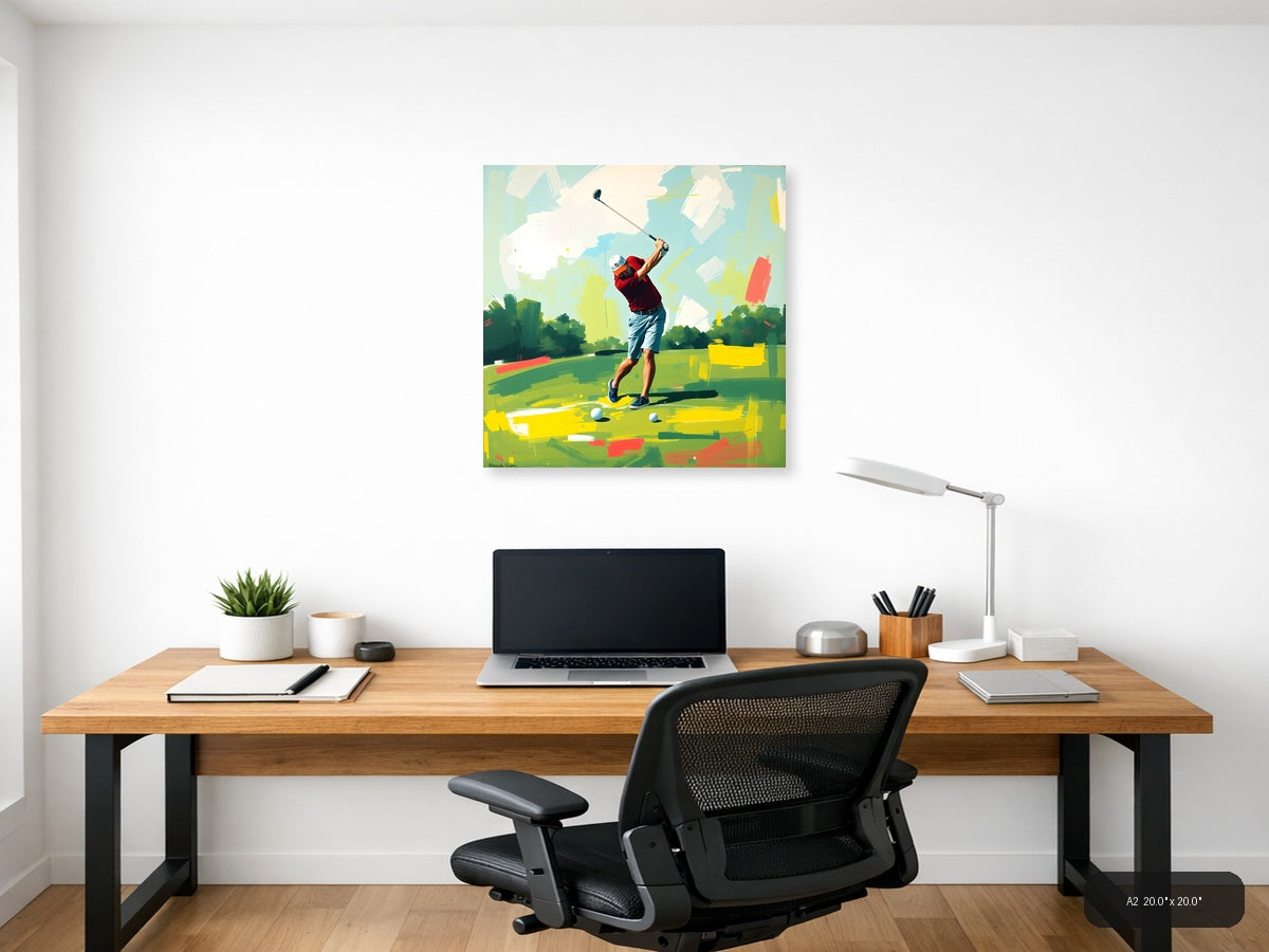Golfer Mid-Swing Abstract Green & Yellow Wall Art — A2 / Office