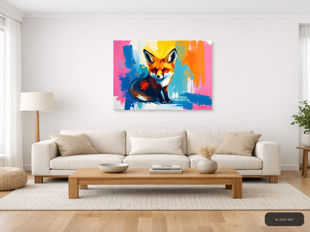 Colorful Abstract Fox Portrait - Modern Pop Art Wall Art — A2 / Living Room