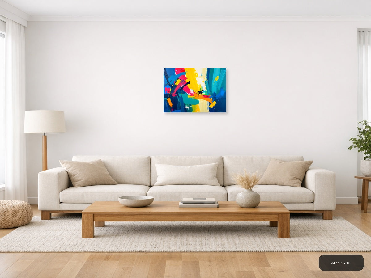 Colorful Abstract Bird on Rainbow Brushstrokes Wall Art — A4 / Living Room
