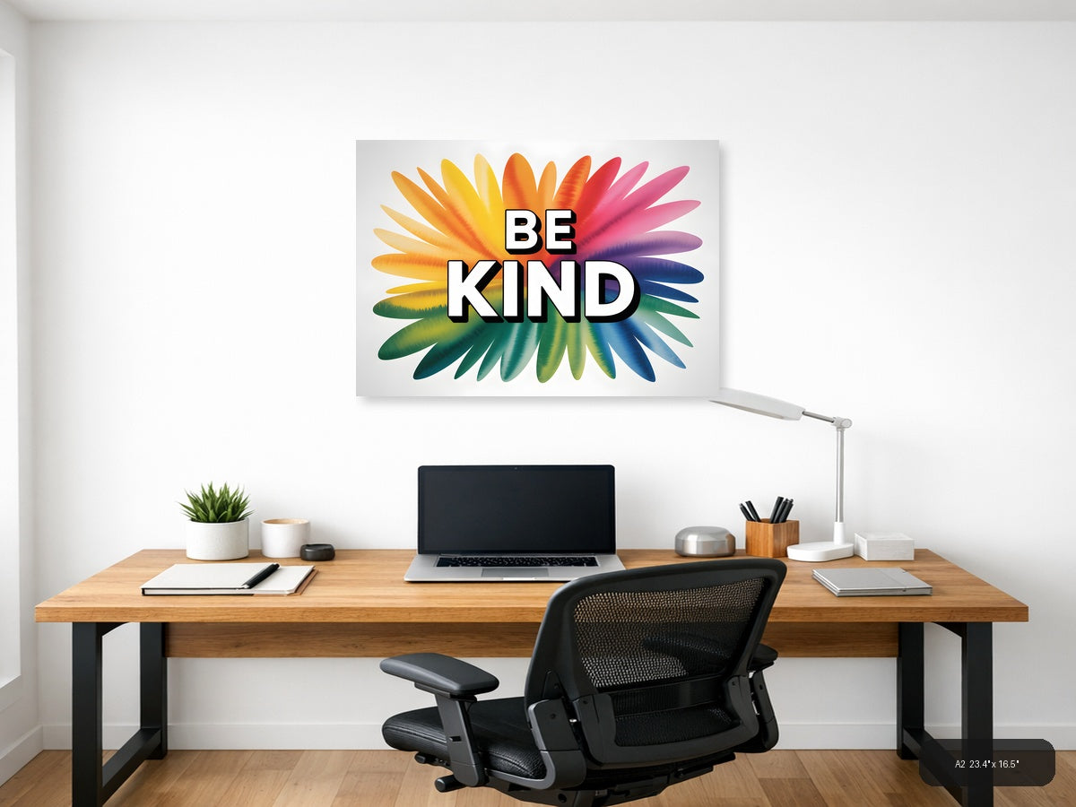 Be Kind Watercolor Rainbow Sunburst Wall Art — A2 / Office