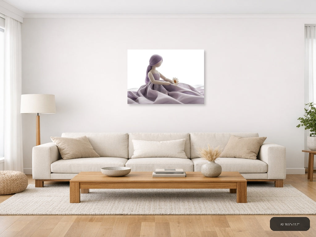 Purple-Haired Girl with Daisy Minimalist Wall Art — A3 / Living Room