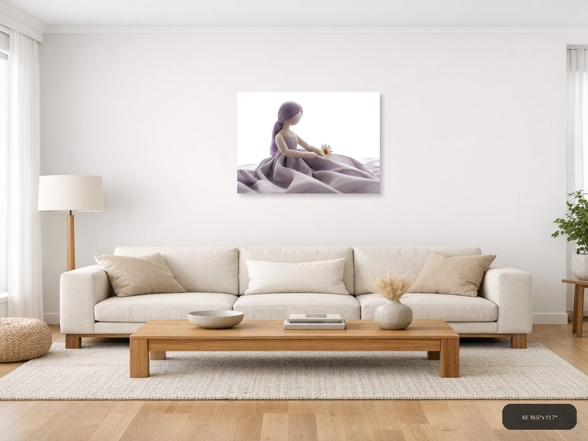 Purple-Haired Girl with Daisy Minimalist Wall Art — A3 / Living Room