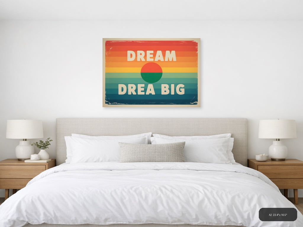 Dream Big Vintage Sunset Circle Stripes Wall Art — A2 / Bedroom