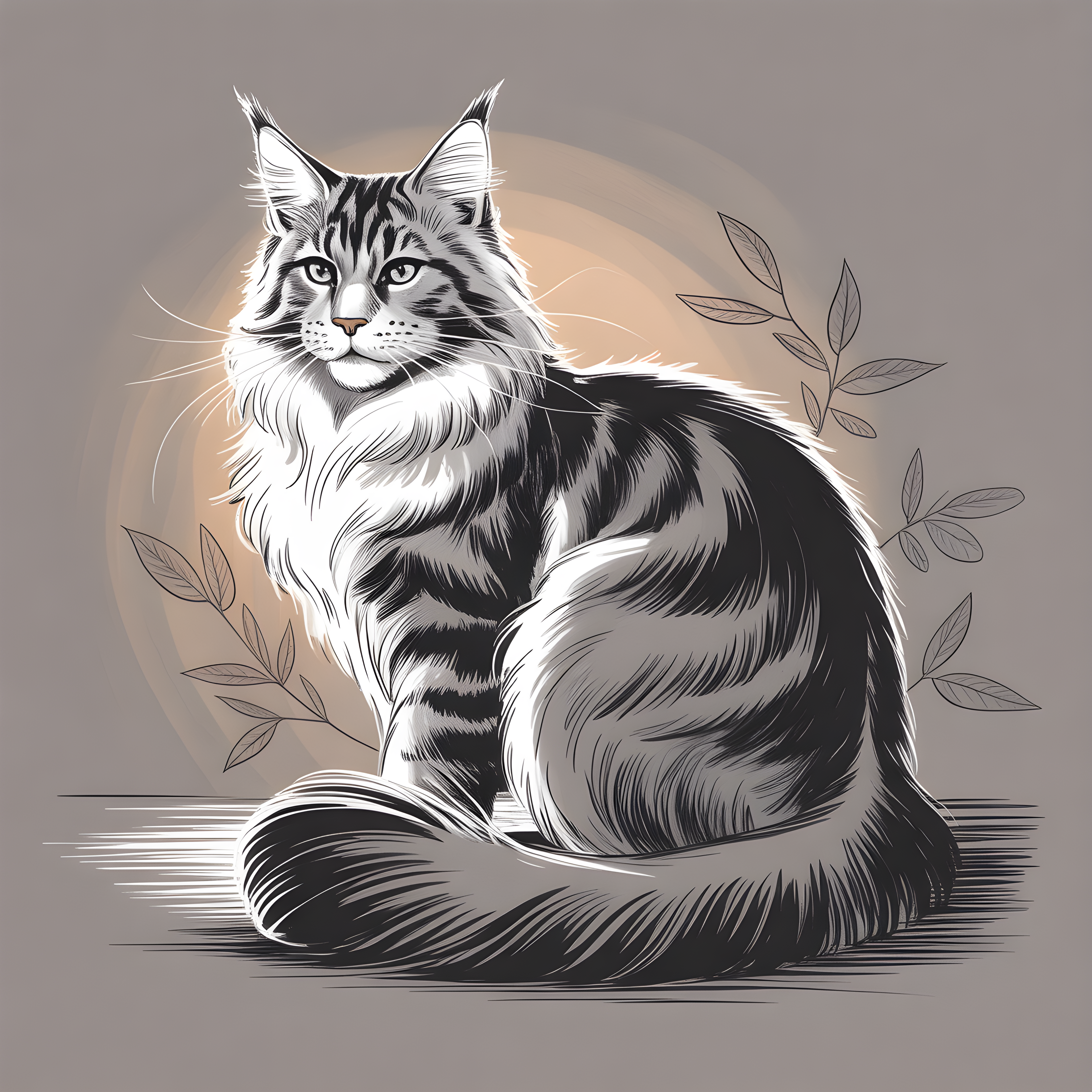 Maine Coon Cat Line Art Portrait Wall Art