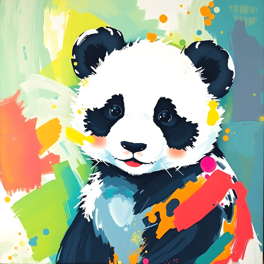 Playful Panda Abstract Colorful Pop Art Wall Art