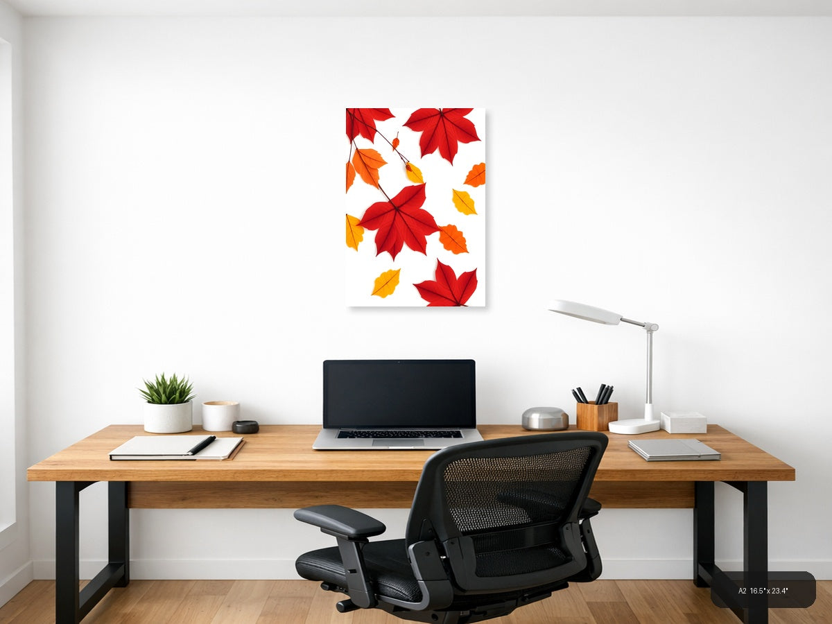 Minimalist Autumn Leaves Portrait Wall Art — A2 / Office