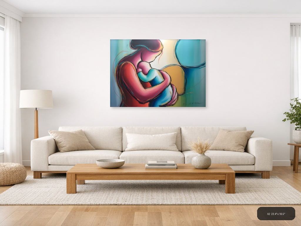 Colorful Abstract Mother and Child Embrace Wall Art — A2 / Living Room