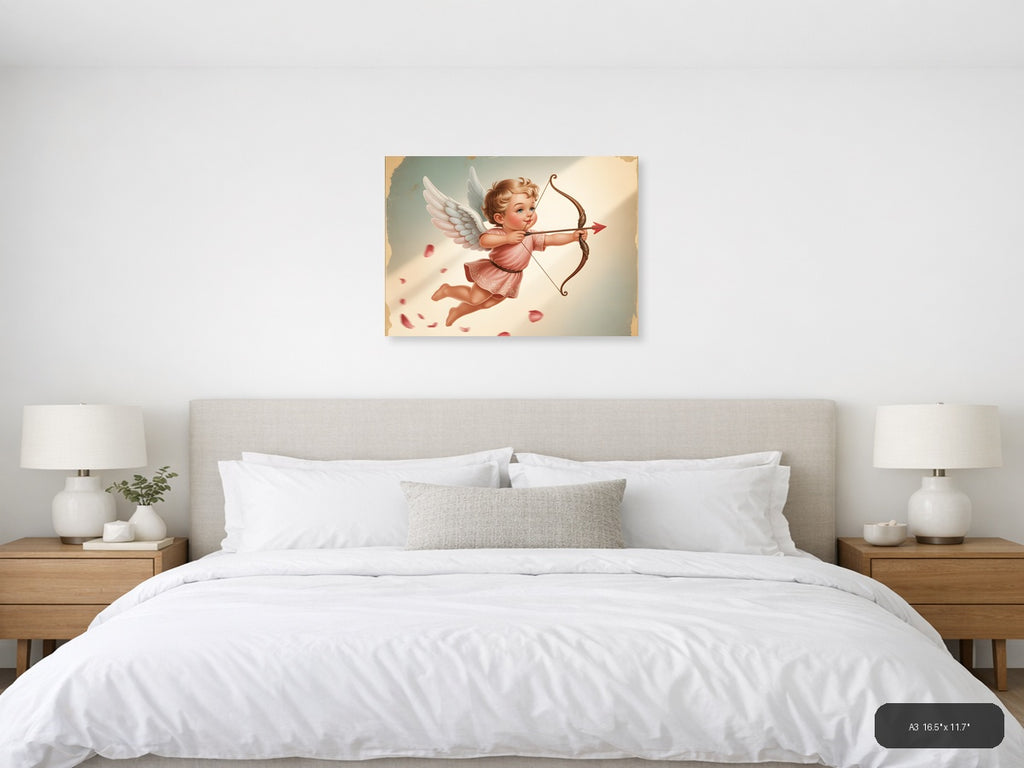 Vintage Cupid with Bow and Arrow Wall Art — A3 / Bedroom
