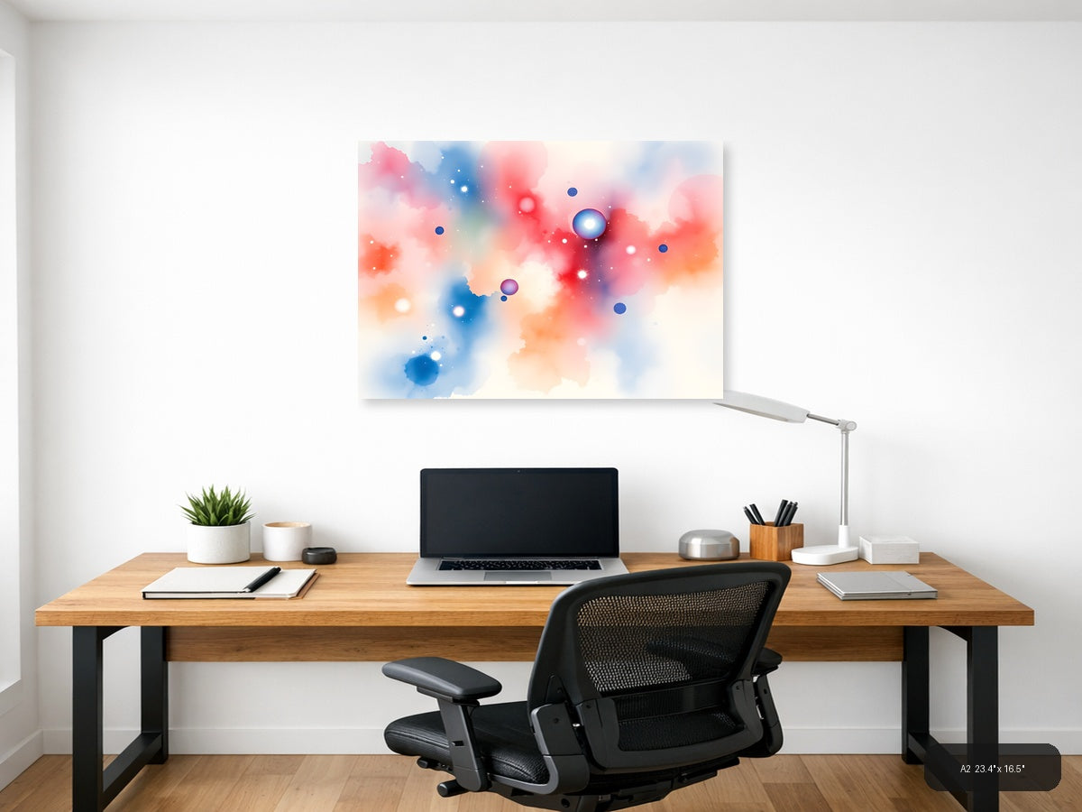 Abstract Watercolor Spheres in Pink & Blue Wall Art — A2 / Office