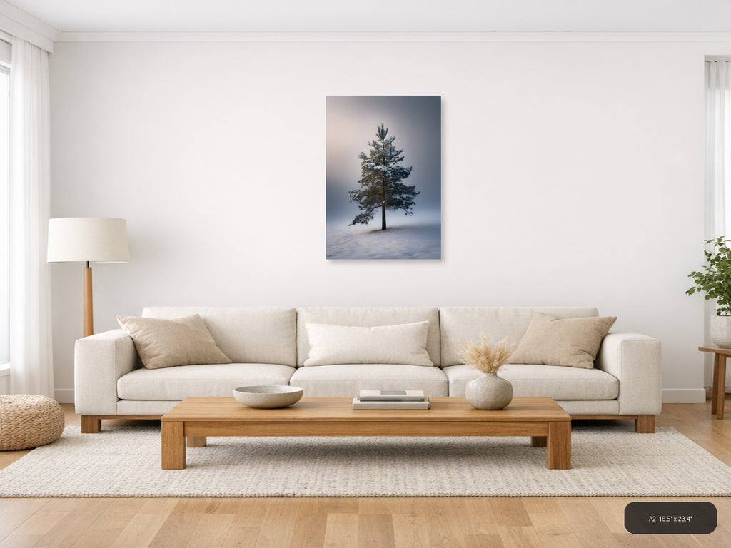 Solitary Pine Tree in Snow - Winter Photography Wall Art — A2 / Living Room