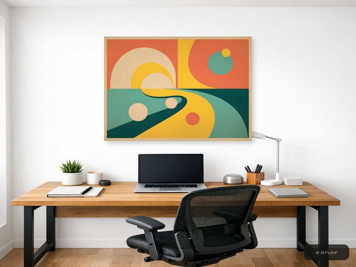 Vintage Retro Sun and Planets Landscape Wall Art — A1 / Office