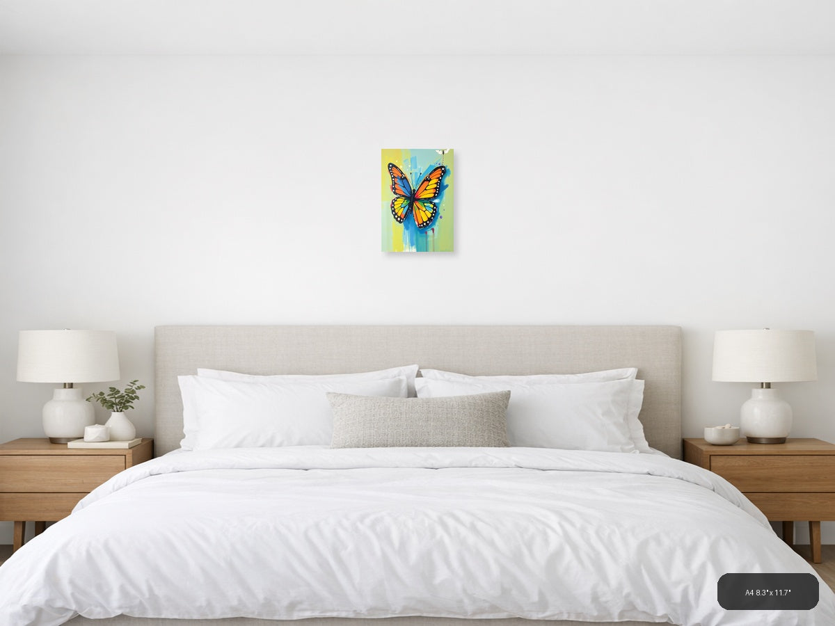 Colorful Abstract Butterfly & Dragonfly Portrait Wall Art — A4 / Bedroom