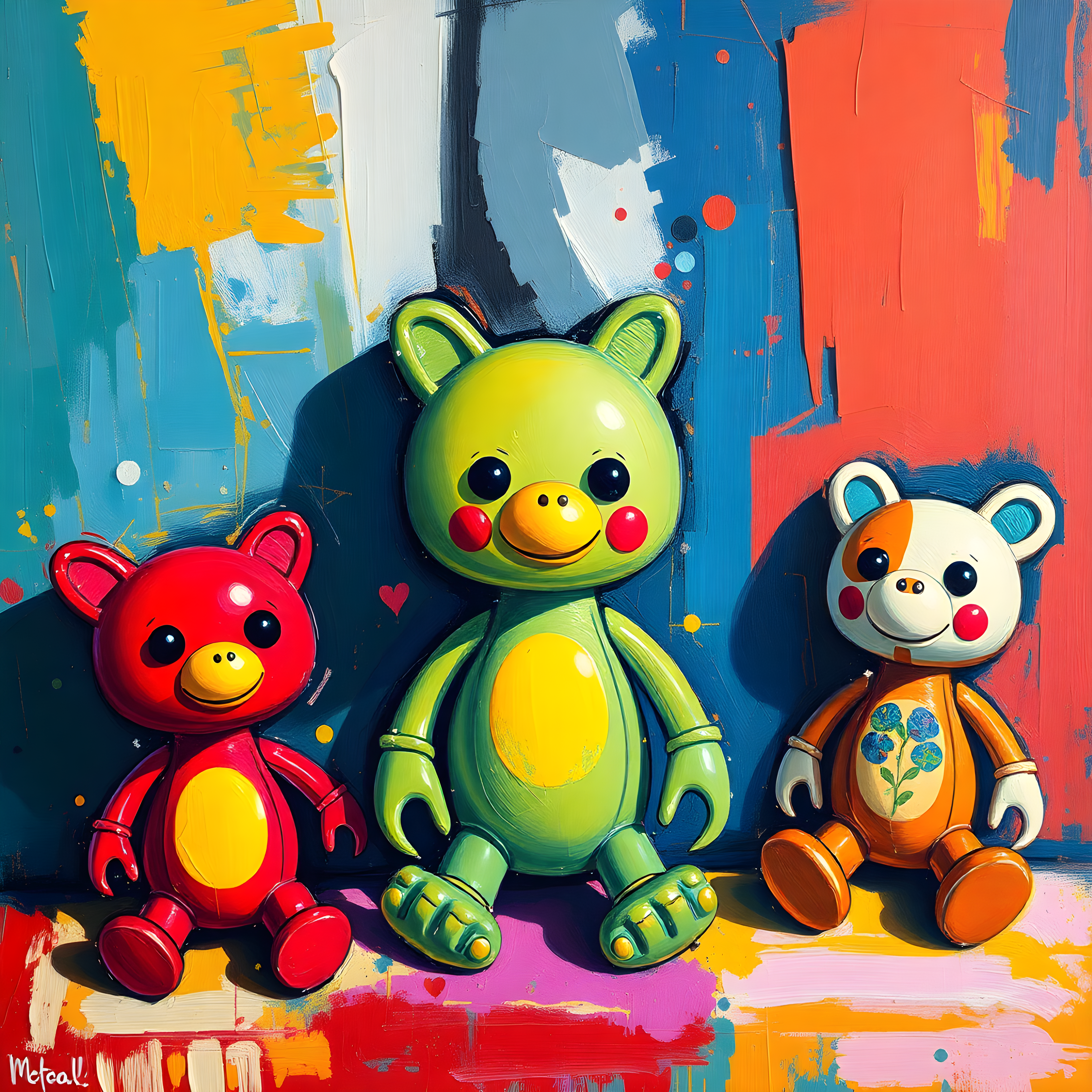 Colorful Bear Friends Abstract Pop Art Wall Art