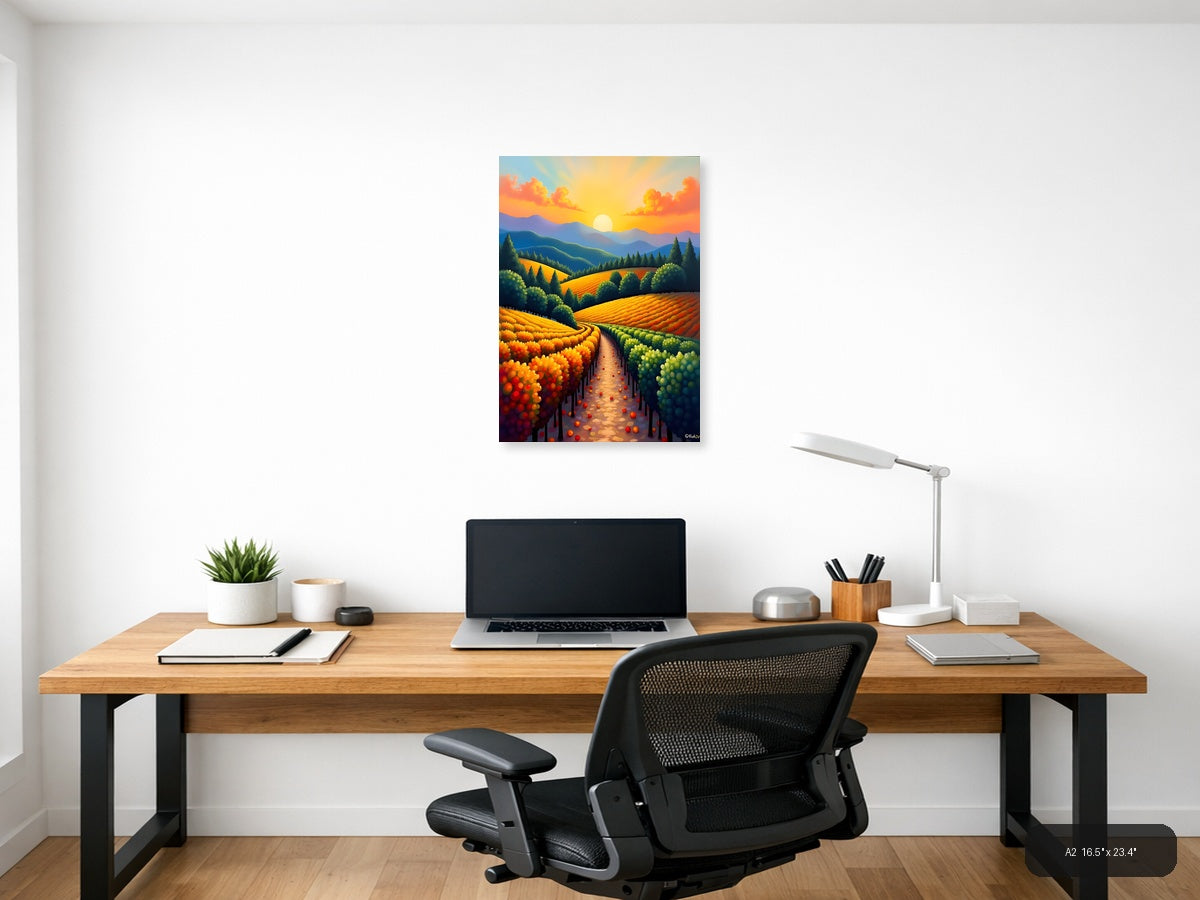 Sunset Vineyard Landscape Abstract Wall Art — A2 / Office
