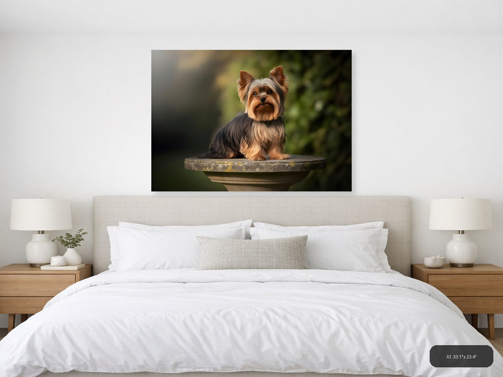 Shih Tzu Puppy on Stone Pedestal Photography Wall Art — A1 / Bedroom