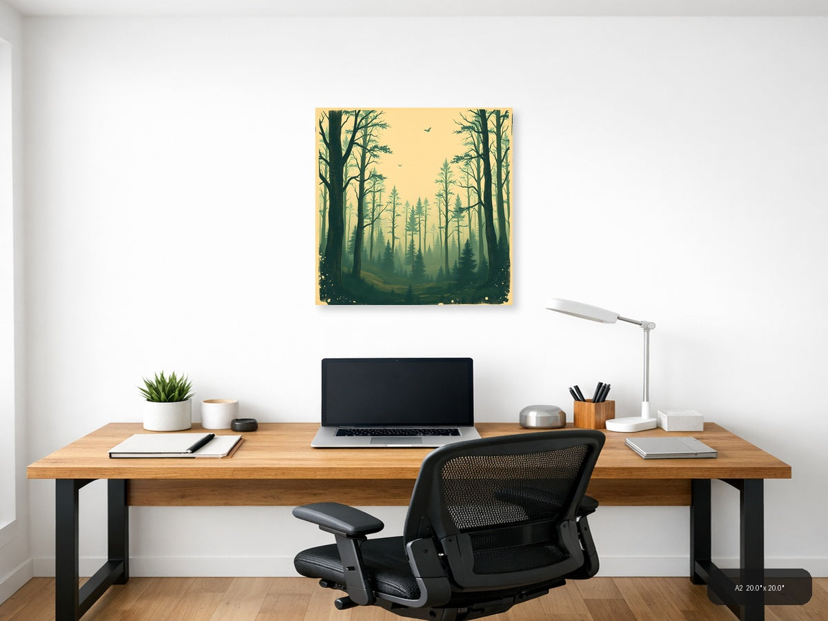 Vintage Forest Mist Landscape Wall Art — A2 / Office
