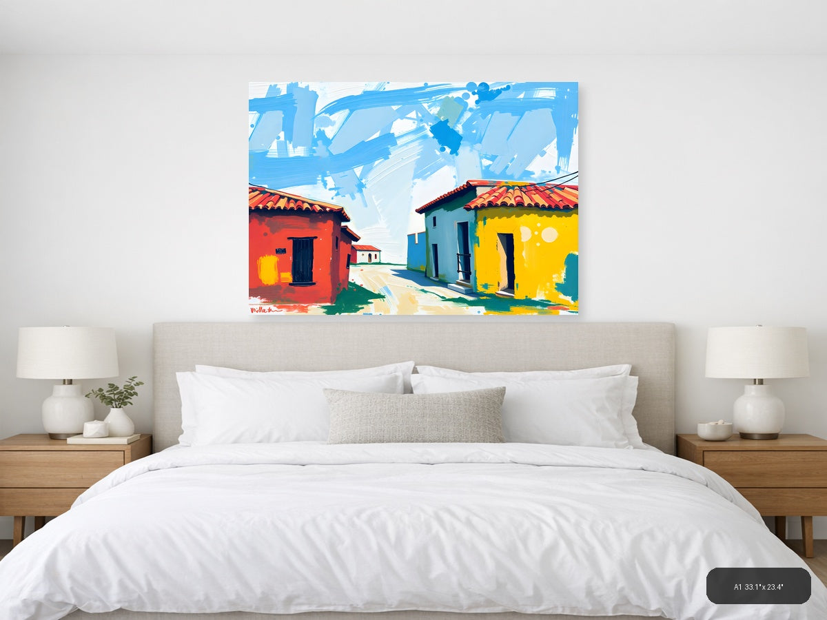 Colorful Colonial Houses Abstract Landscape Wall Art — A1 / Bedroom