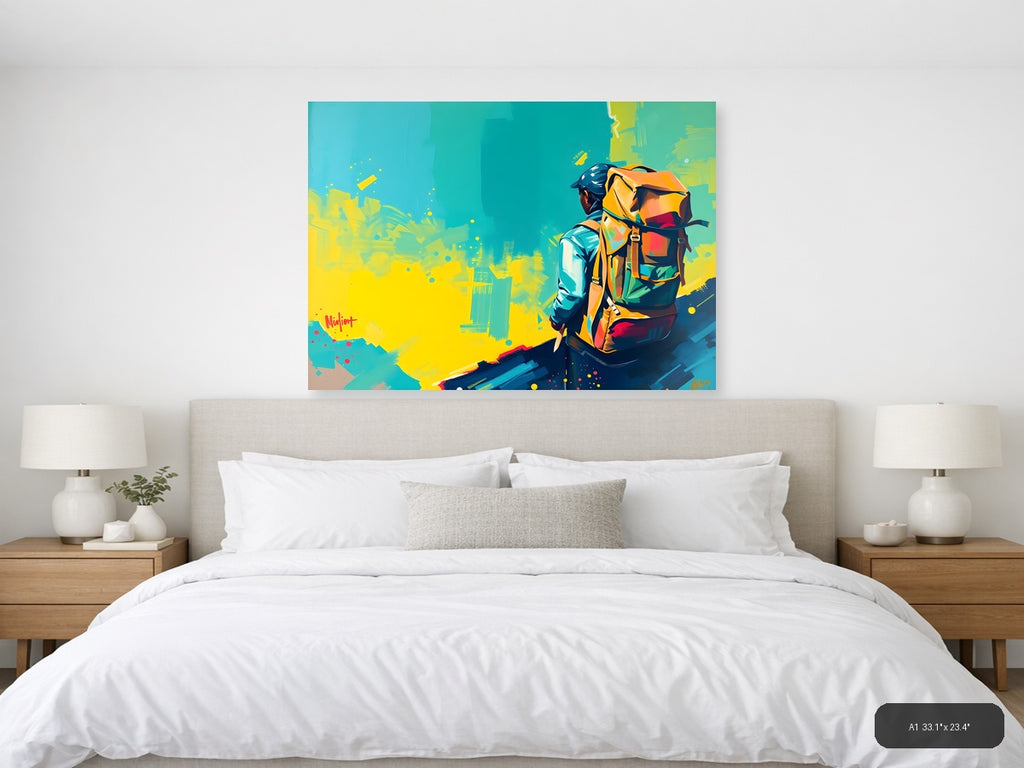 Colorful Adventurer with Backpack Abstract Wall Art — A1 / Bedroom