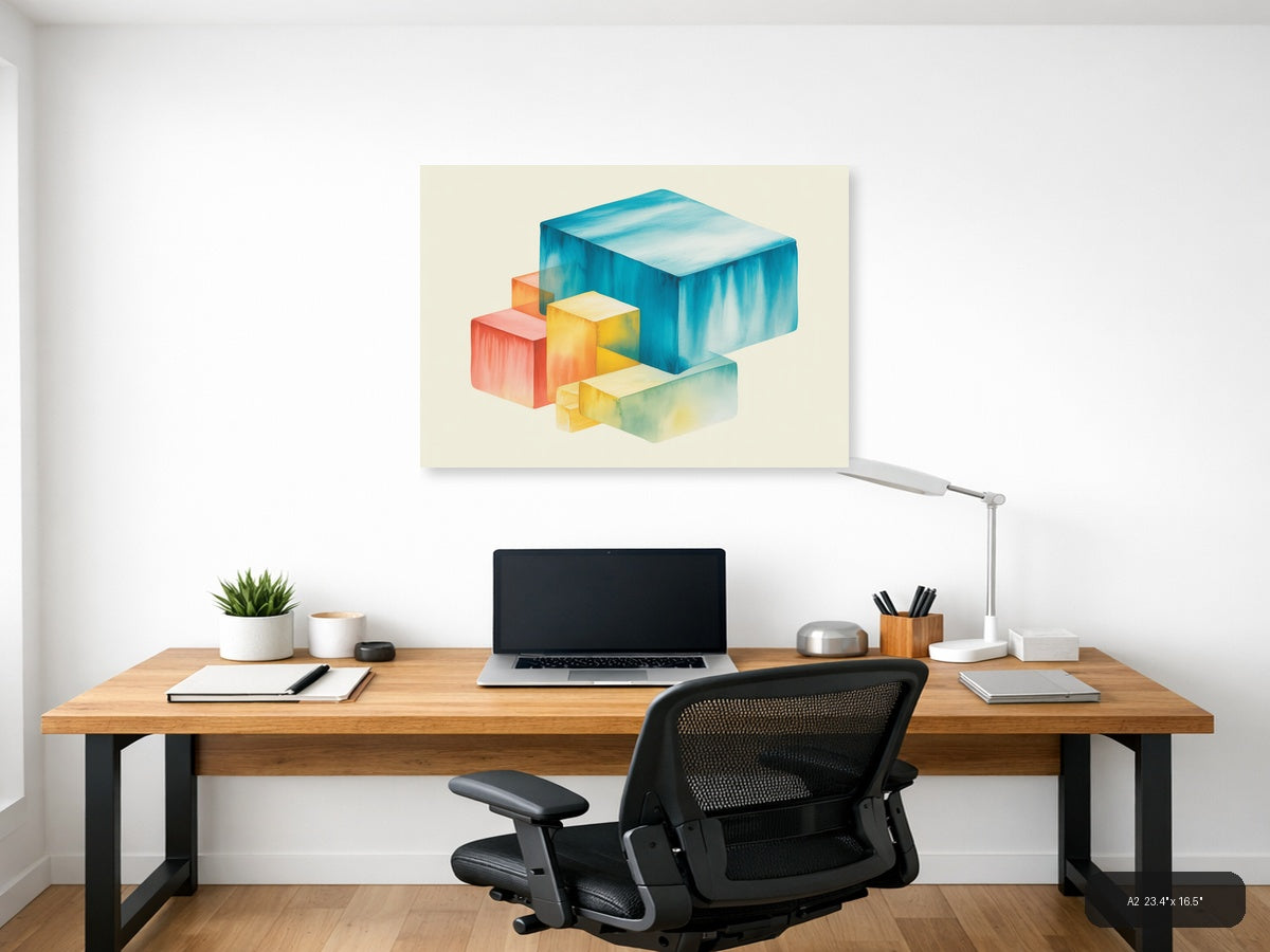 Colorful Geometric Watercolor Blocks Wall Art — A2 / Office