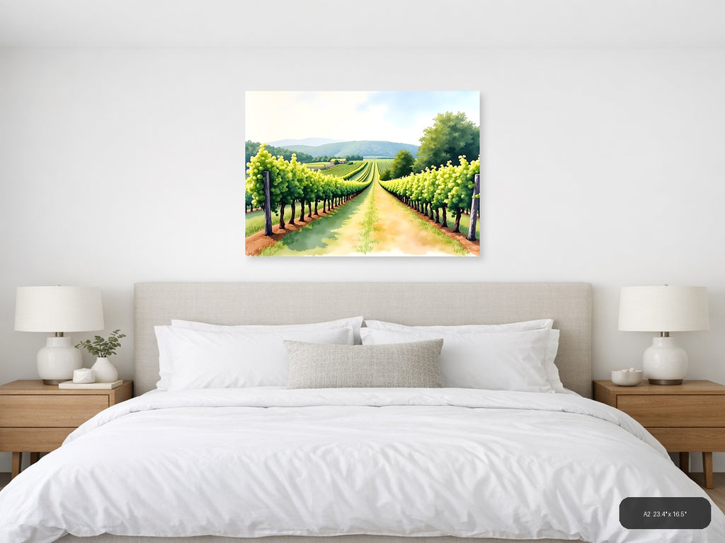 Vineyard Path Watercolor Landscape Wall Art — A2 / Bedroom