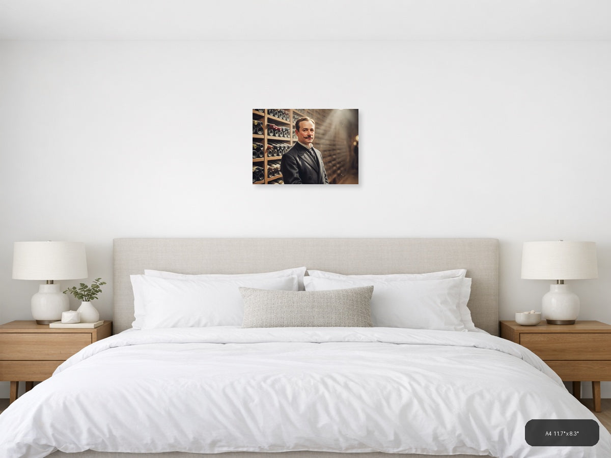 Vintage Gentleman Wine Cellar Watercolor Wall Art — A4 / Bedroom