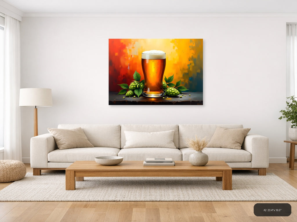 Beer Glass Hops Abstract Orange Yellow Wall Art — A2 / Living Room