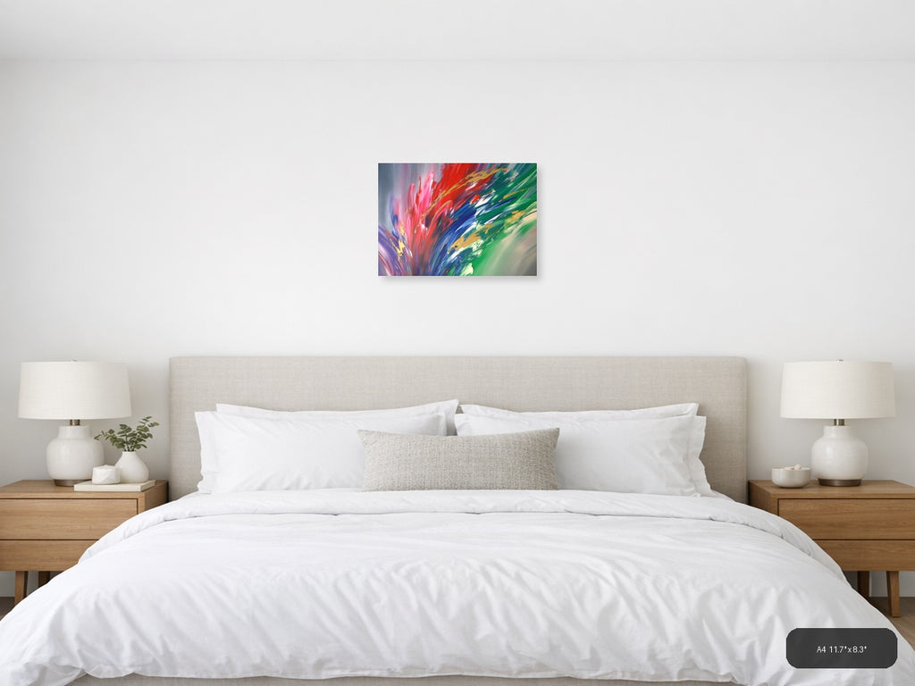 Vibrant Abstract Explosion: Pink, Red & Green Wall Art — A4 / Bedroom