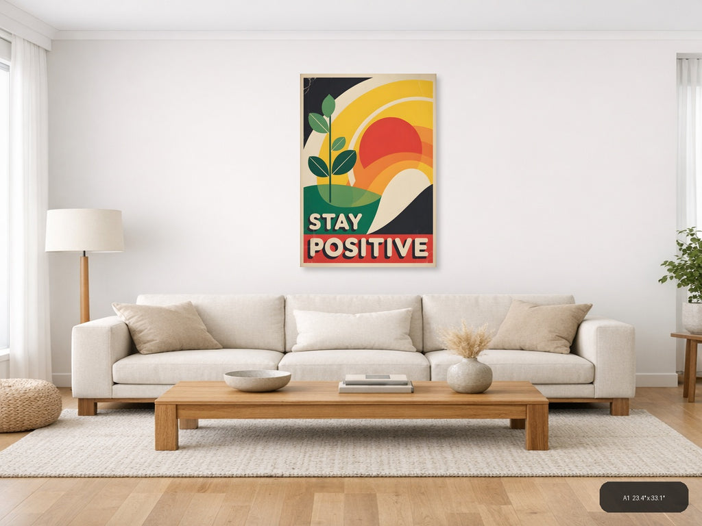 Stay Positive Vintage Sunrise Plant Wall Art — A1 / Living Room
