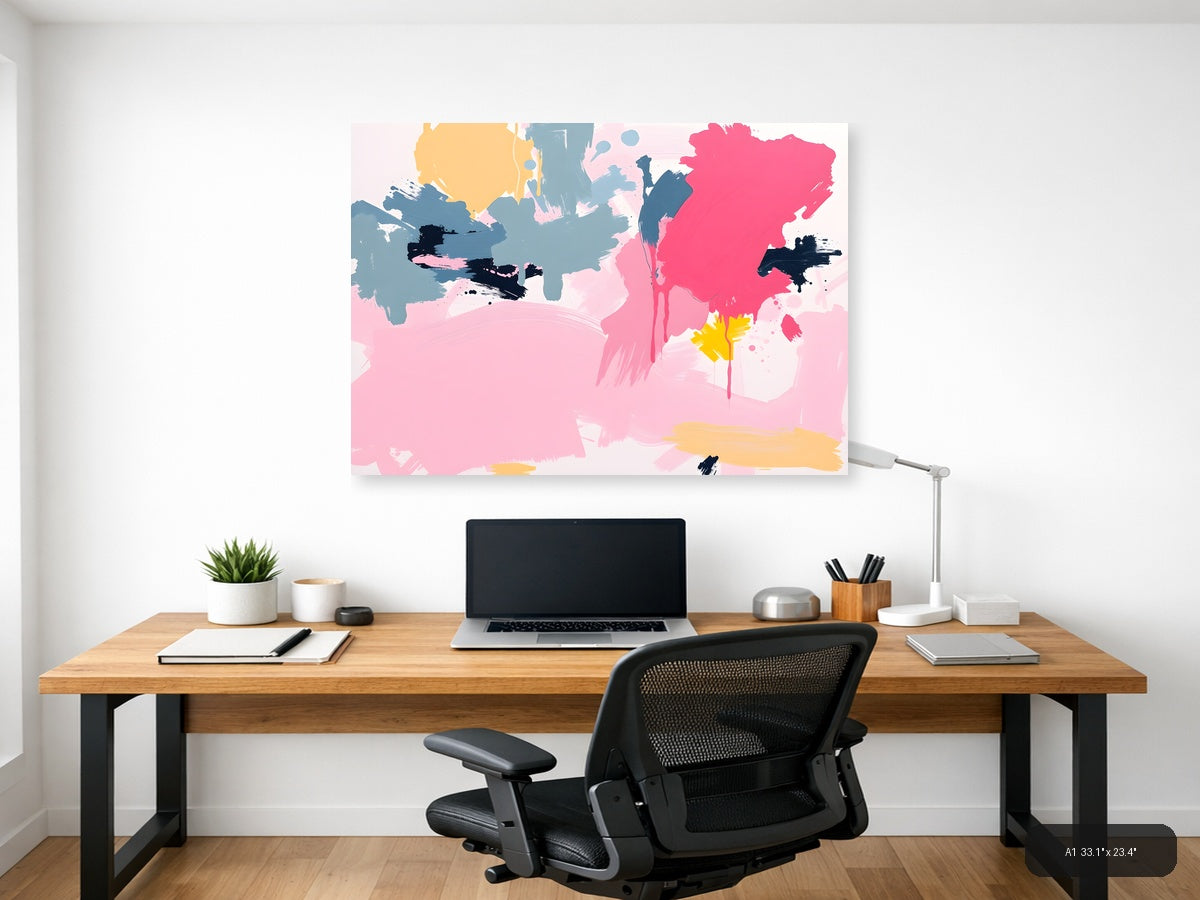 Abstract Pink & Blue Brushstroke Modern Wall Art — A1 / Office