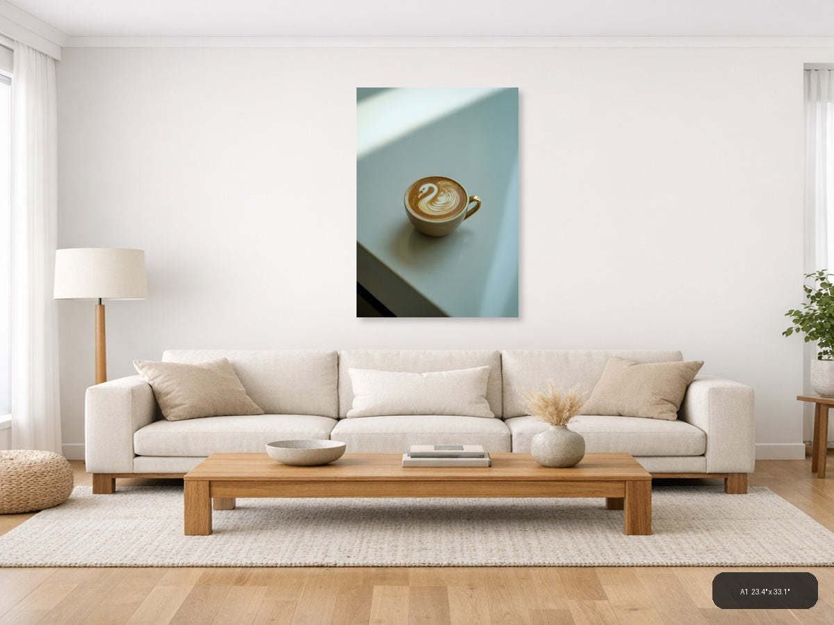 Minimalist Latte Art Swan Coffee Cup Wall Art — A1 / Living Room