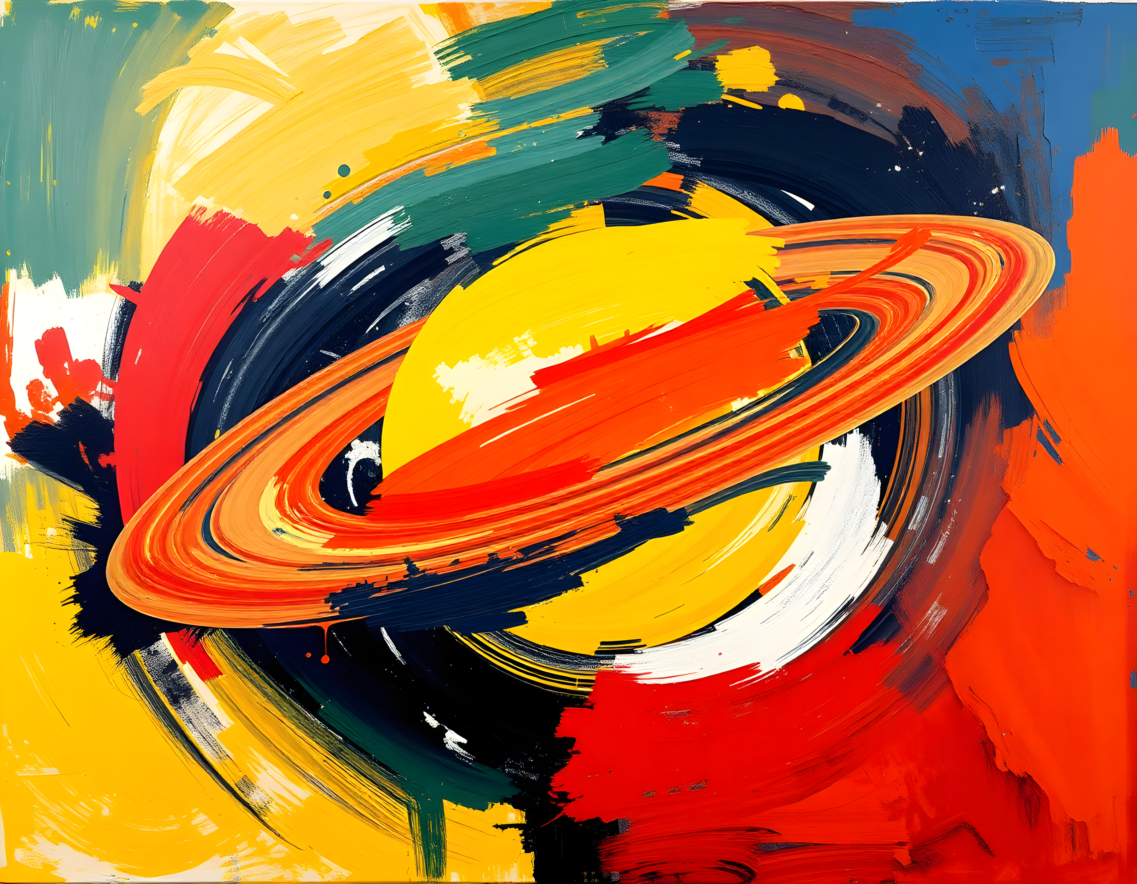 Vibrant Abstract Planet Ring Modern Colorful Wall Art