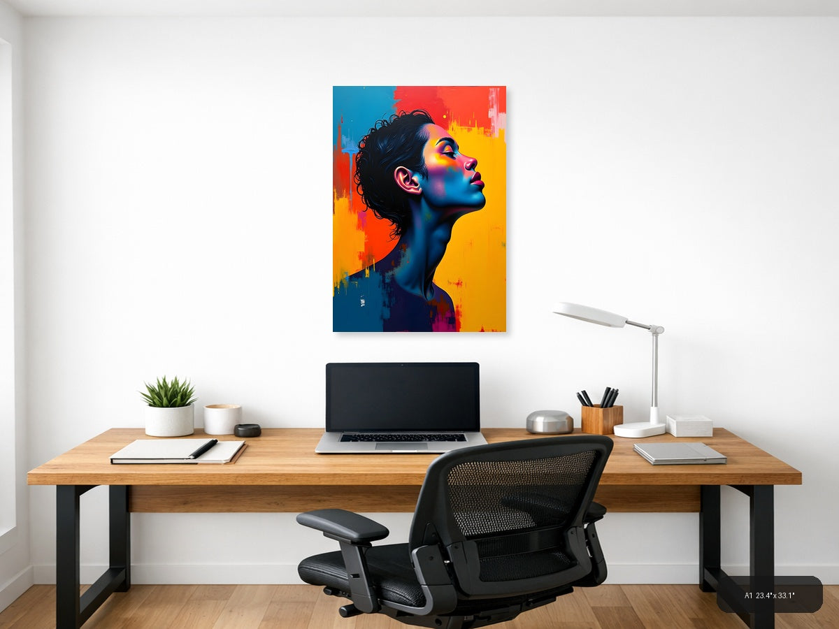 Vibrant Abstract Portrait with Neon Glow Wall Art — A1 / Office