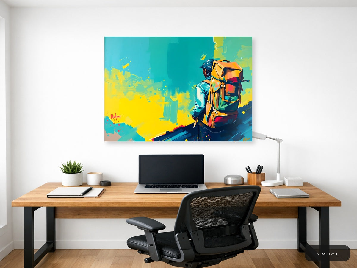 Colorful Adventurer with Backpack Abstract Wall Art — A1 / Office