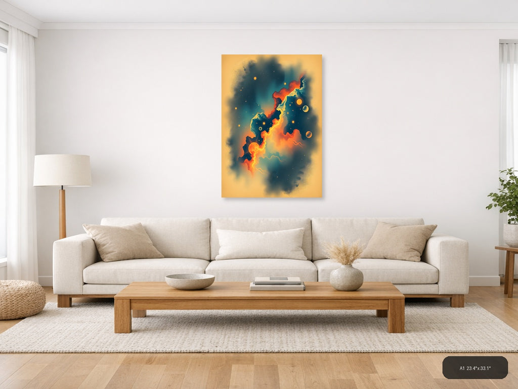 Vintage Cosmic Volcano Fire Fantasy Wall Art — A1 / Living Room