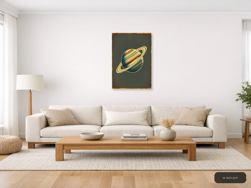 Vintage Saturn Planet Illustration Wall Art — A2 / Living Room