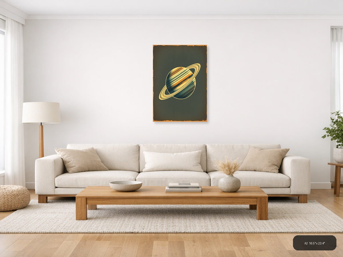 Vintage Saturn Planet Illustration Wall Art — A2 / Living Room