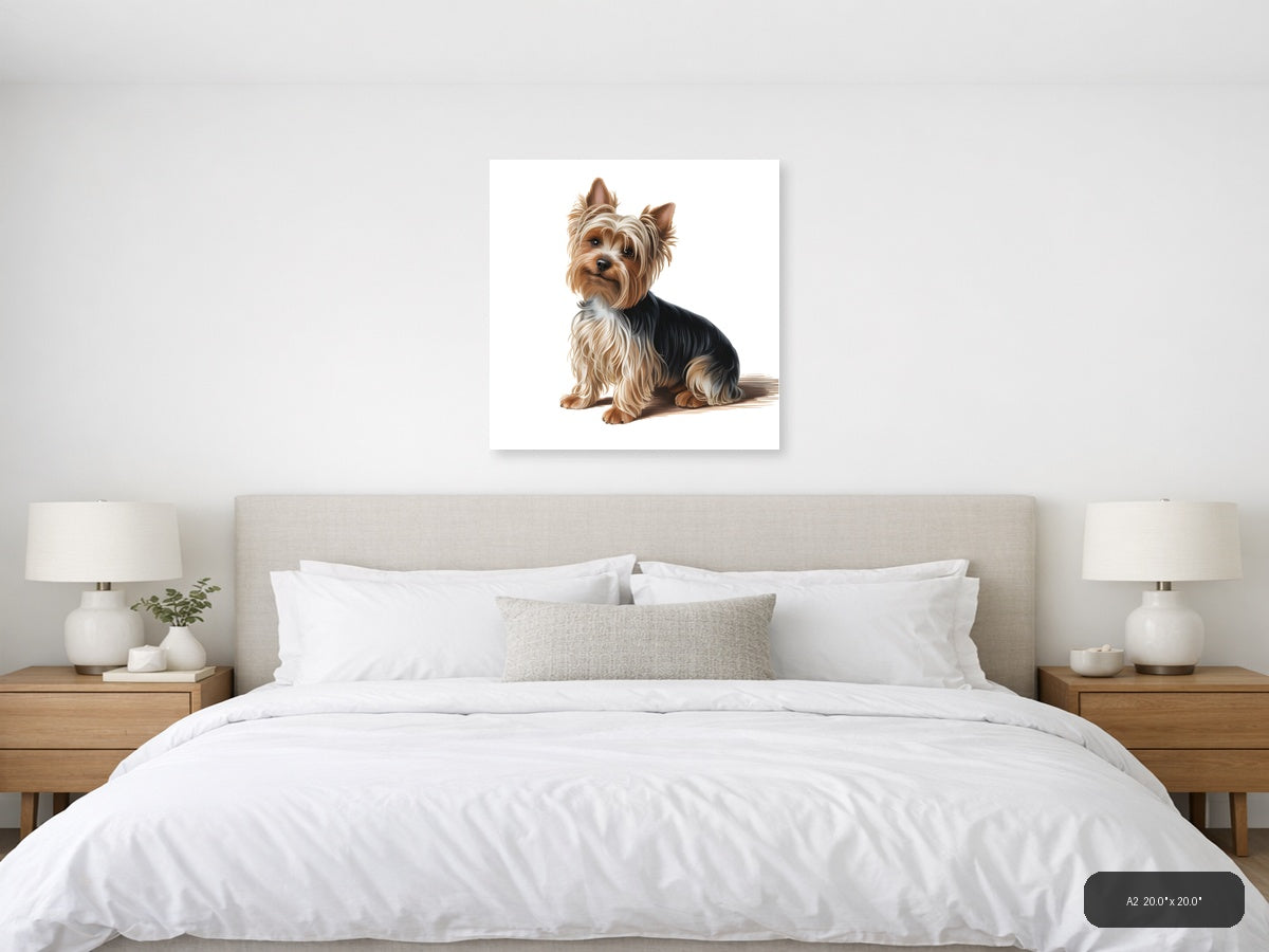 Yorkie Portrait: Tan and Black Terrier Minimalist Wall Art — A2 / Bedroom