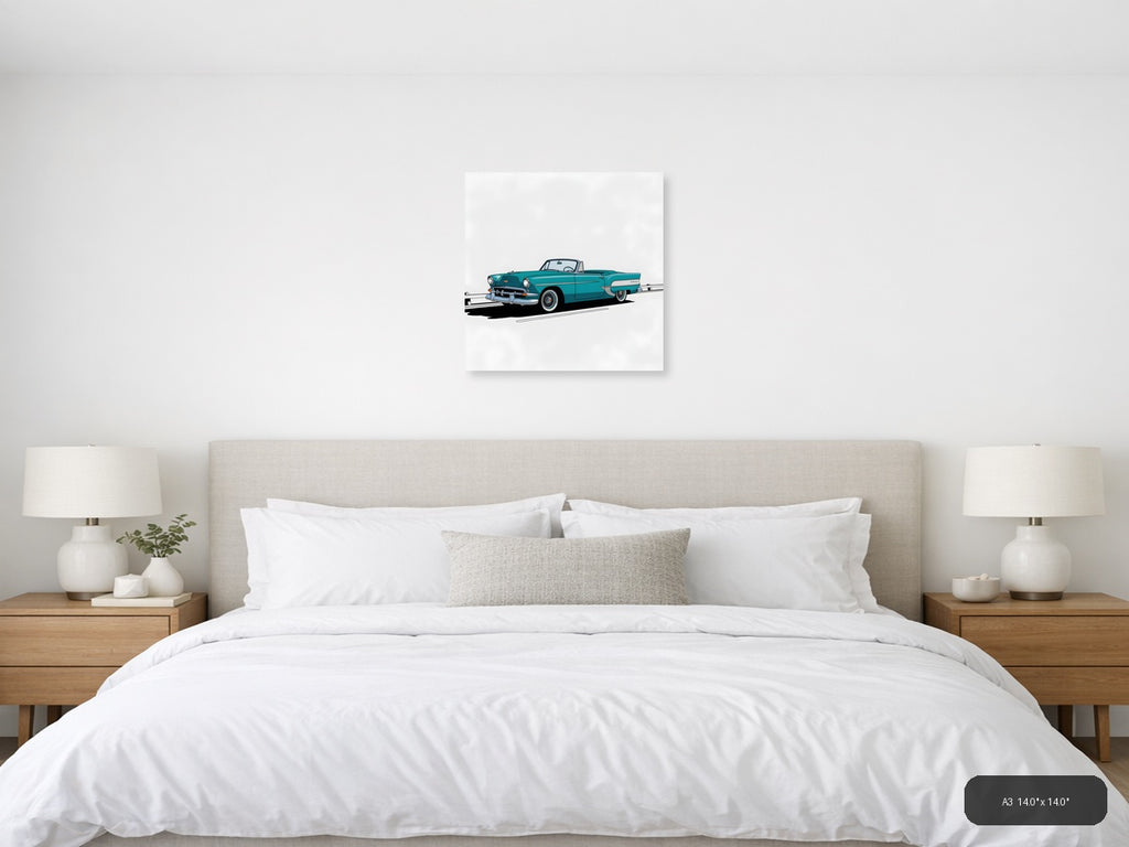 Turquoise Classic Convertible Car Minimalist Wall Art — A3 / Bedroom