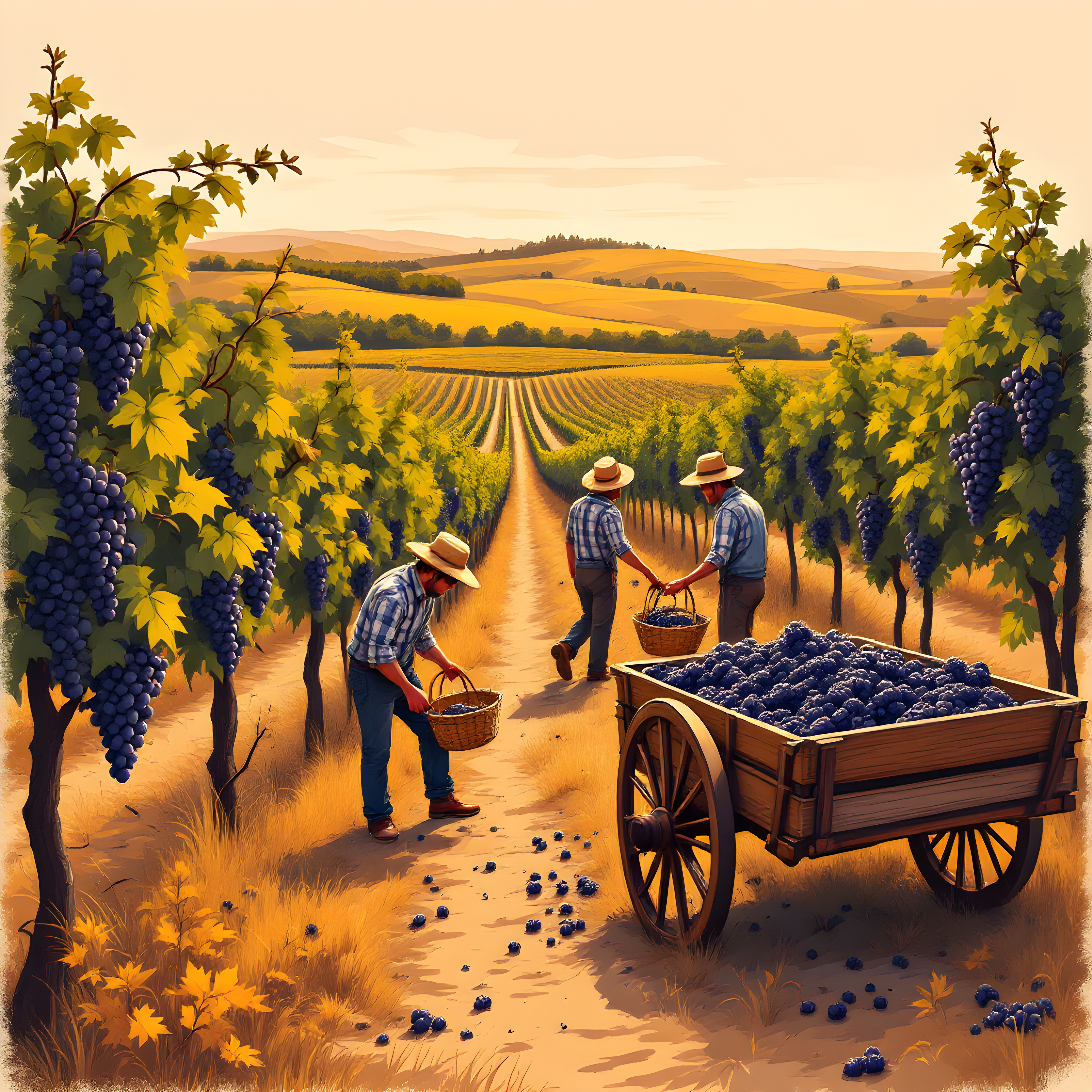 Vintage Vineyard Harvest Workers Wall Art