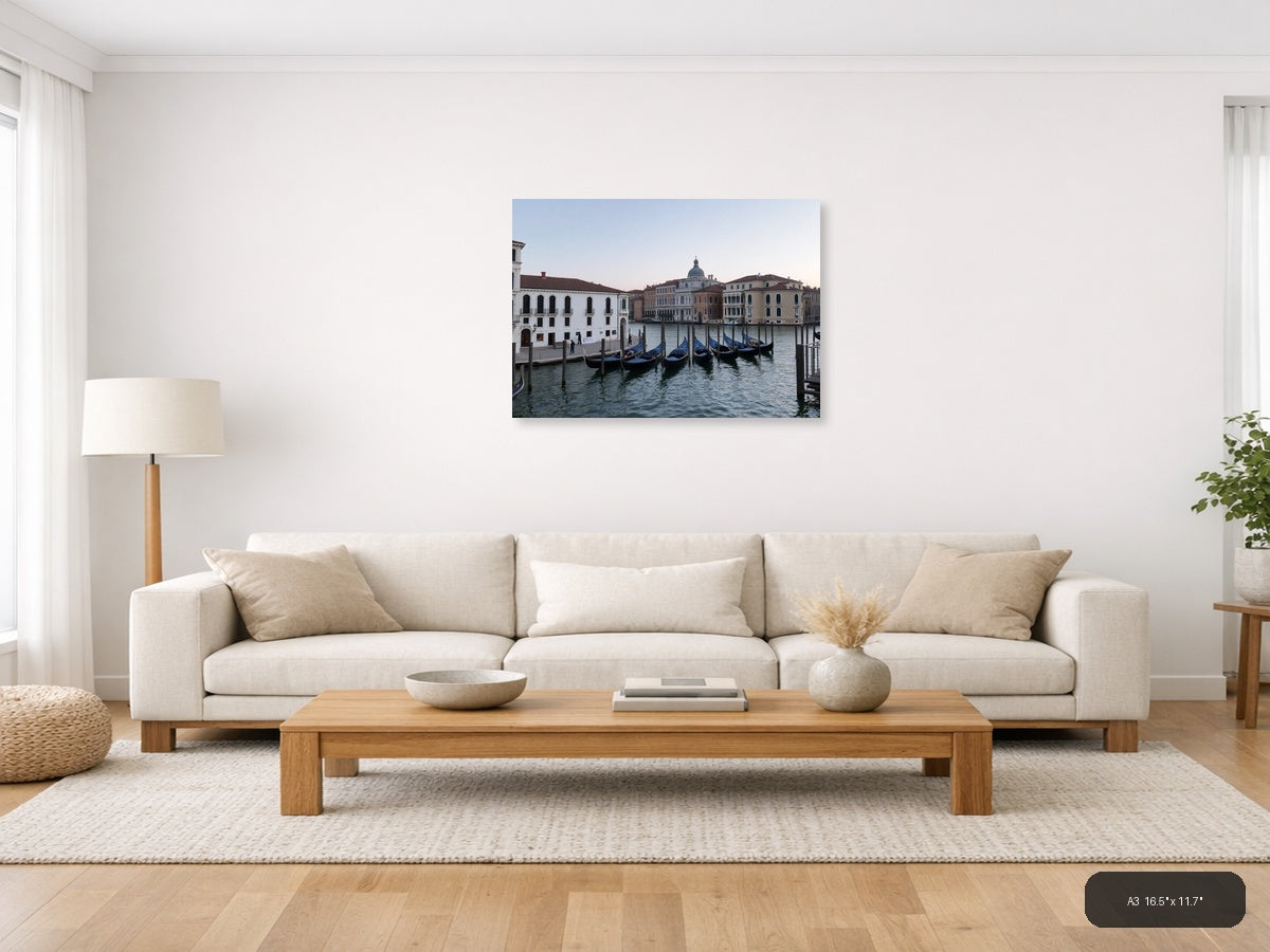 Venice Grand Canal Gondolas Architecture | Minimalist Landscape Wall Art — A3 (Living Room)