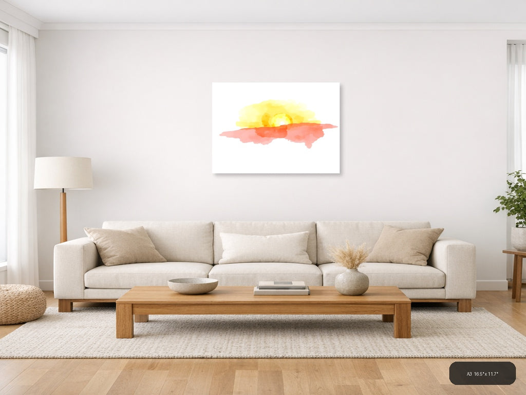 Sunrise Desert Landscape Watercolor Wall Art — A3 / Living Room