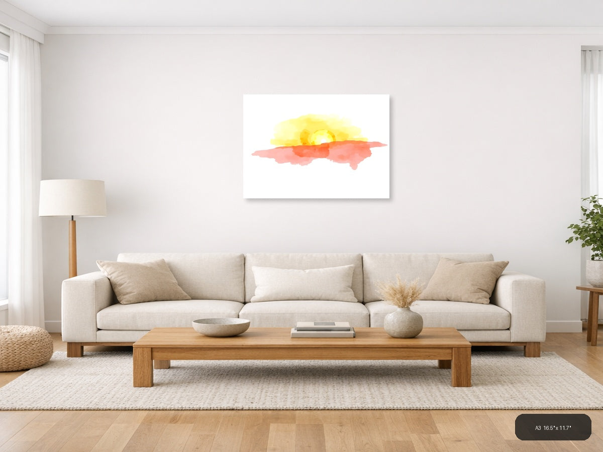 Sunrise Desert Landscape Watercolor Wall Art — A3 / Living Room
