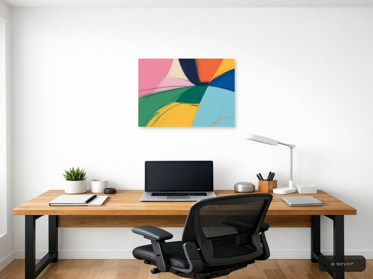 Colorful Abstract Curved Shapes Modern Landscape Wall Art — A3 / Office