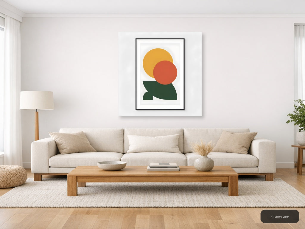 Minimalist Sun, Circle & Leaf Abstract Wall Art — A1 / Living Room