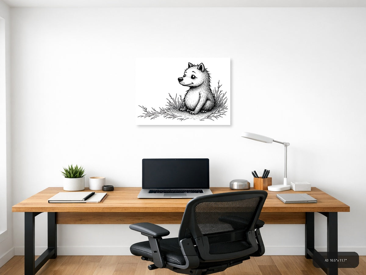 Cute Woodland Fox Line Art Illustration Wall Art — A3 / Office