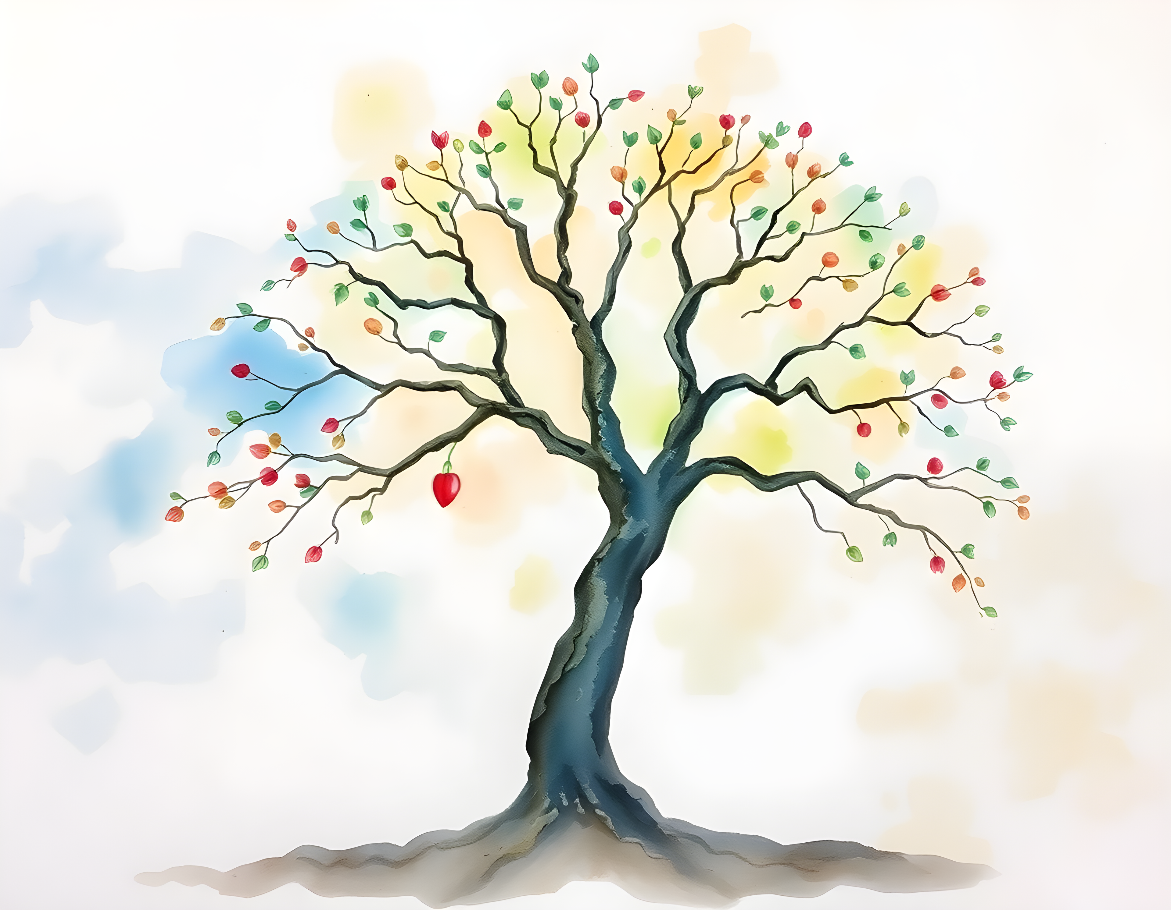 Watercolor Autumn Tree with Colorful Fruits Wall Art
