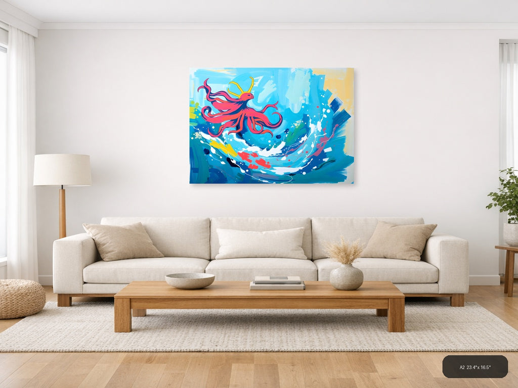 Red Dragon Abstract Sky Modern Canvas Wall Art — A2 / Living Room