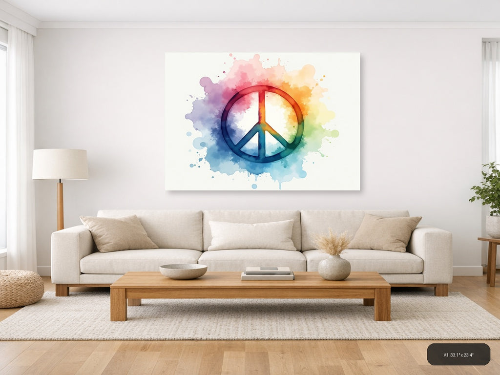 Watercolor Peace Sign Rainbow Splash Wall Art — A1 / Living Room