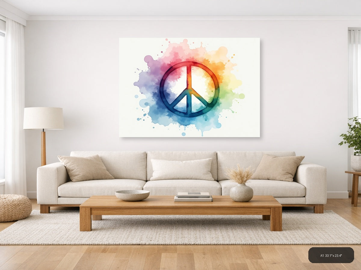 Watercolor Peace Sign Rainbow Splash Wall Art — A1 / Living Room